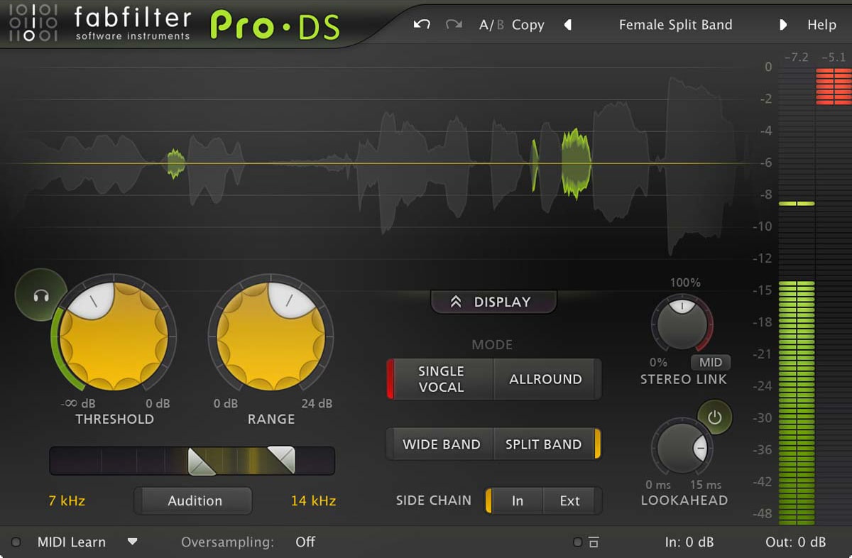 Highly intelligent and transparent de-essing plug-in, perfect for processing single vocal tracks as well as entire mixes.