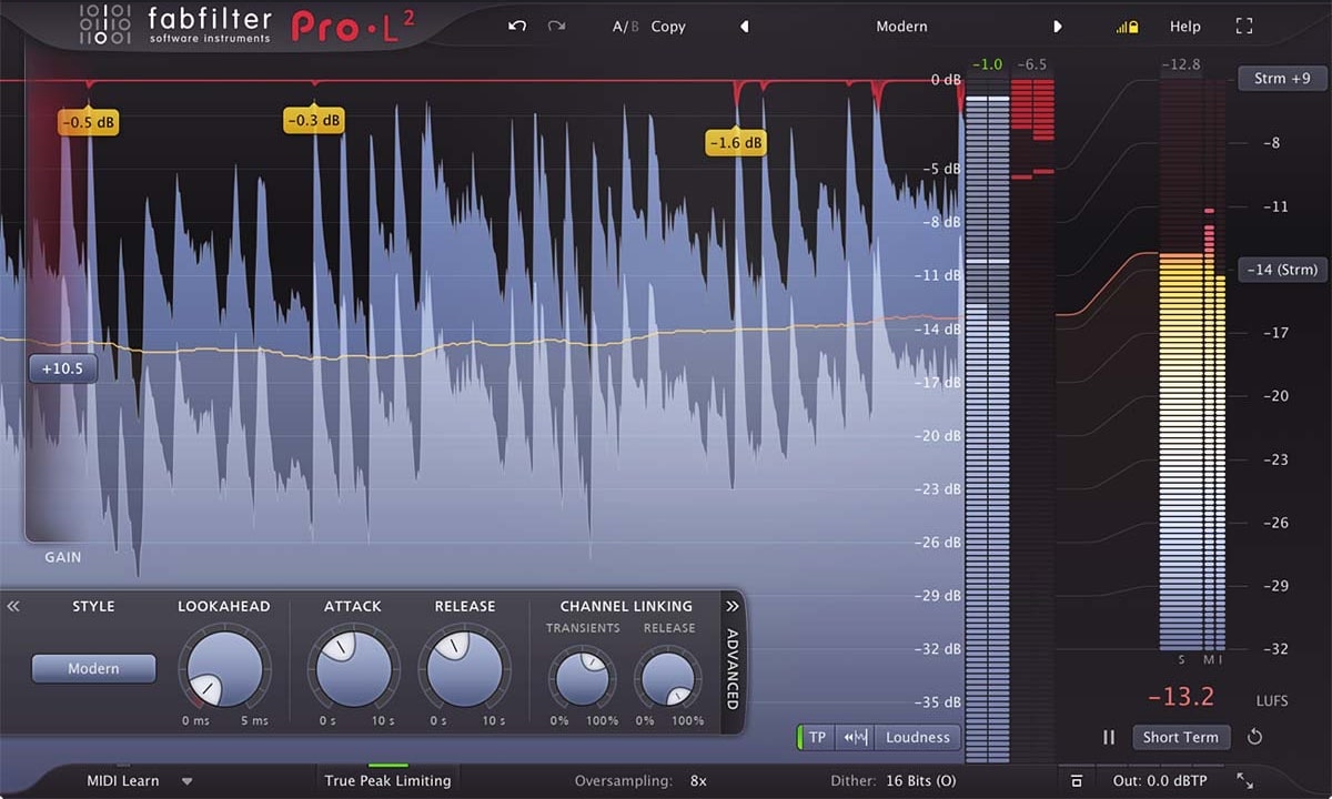 FabFilter Pro-L 2 is a feature-packed true peak limiter plug-in, with multiple advanced limiting algorithms and extensive level and loudness metering.