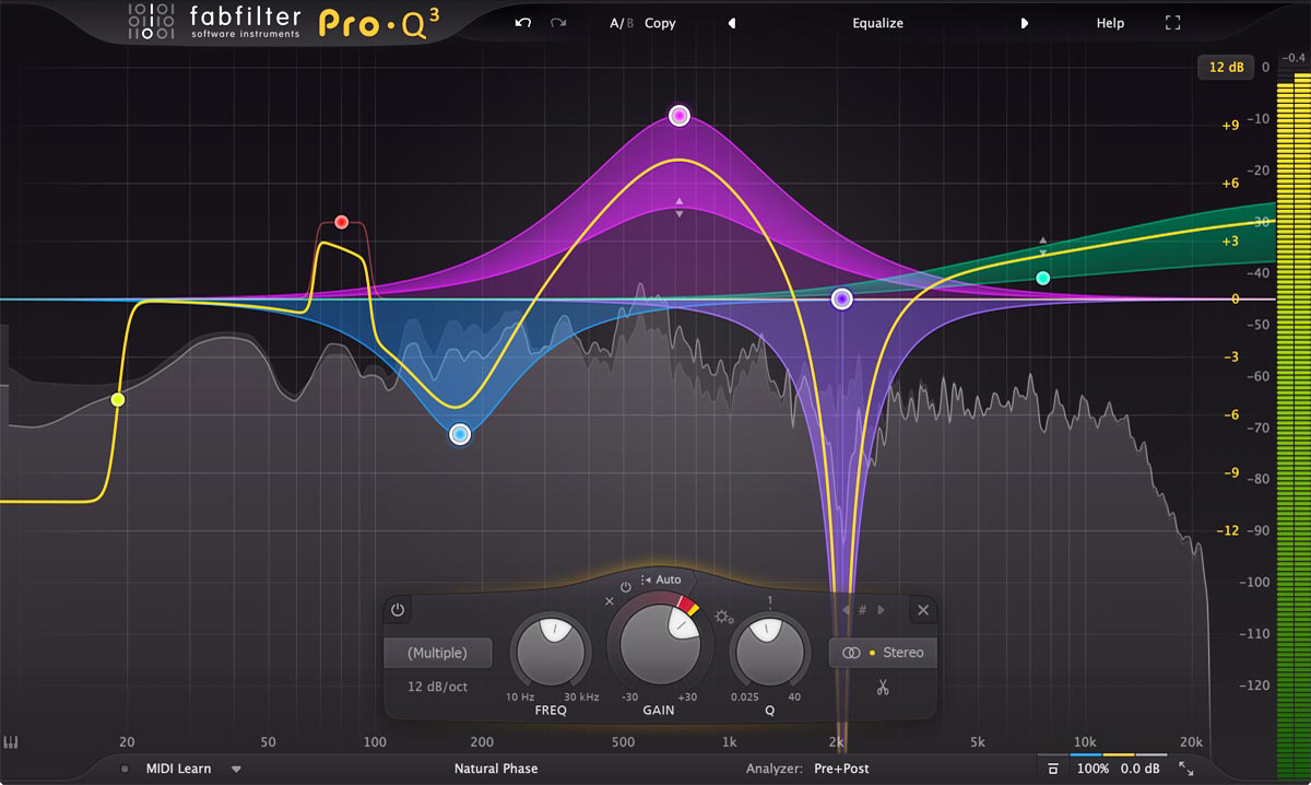 FabFilter Pro-Q 3 is a top-quality EQ plug-in with perfect analog modeling, dynamic EQ, linear phase processing, and a gorgeous interface with unrivalled ease of use.
