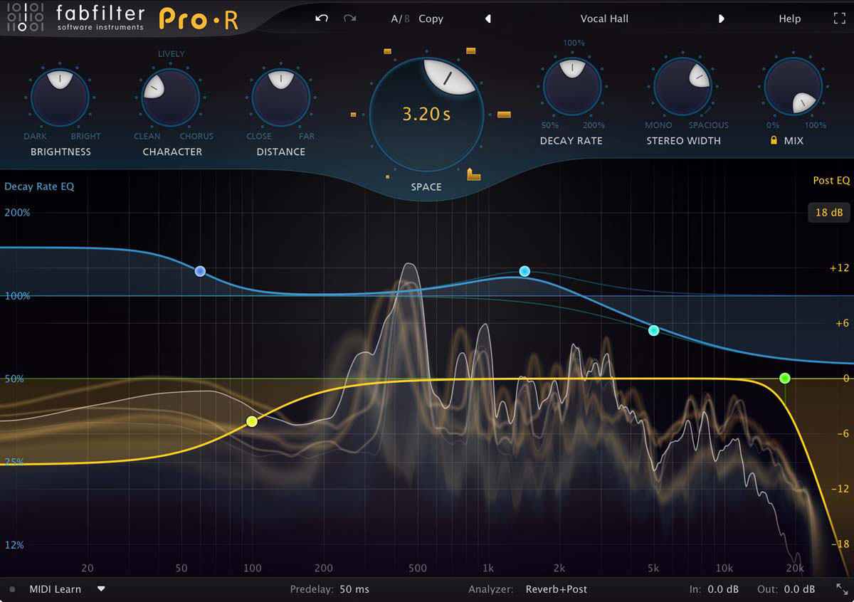 FabFilter Pro-R is a high-end reverb plug-in with natural sound, musical controls, and innovations like the unique Decay Rate EQ to shape the reverb's character.