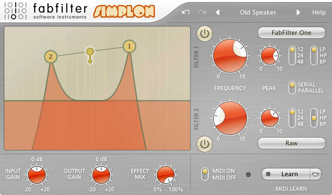 FabFilter Simplon is a basic and easy to use filter plug-in with two high-quality multi-mode filters and an interactive filter display.