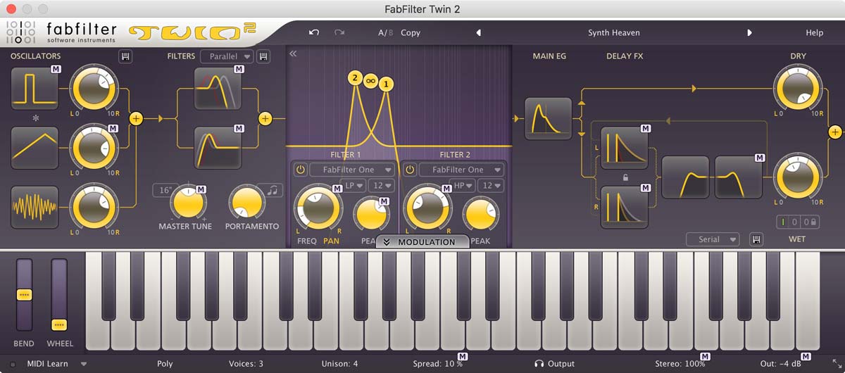 FabFilter Twin 2 is a powerful synthesizer plug-in with the best possible sound quality and an ultra-flexible drag-and-drop modulation system.